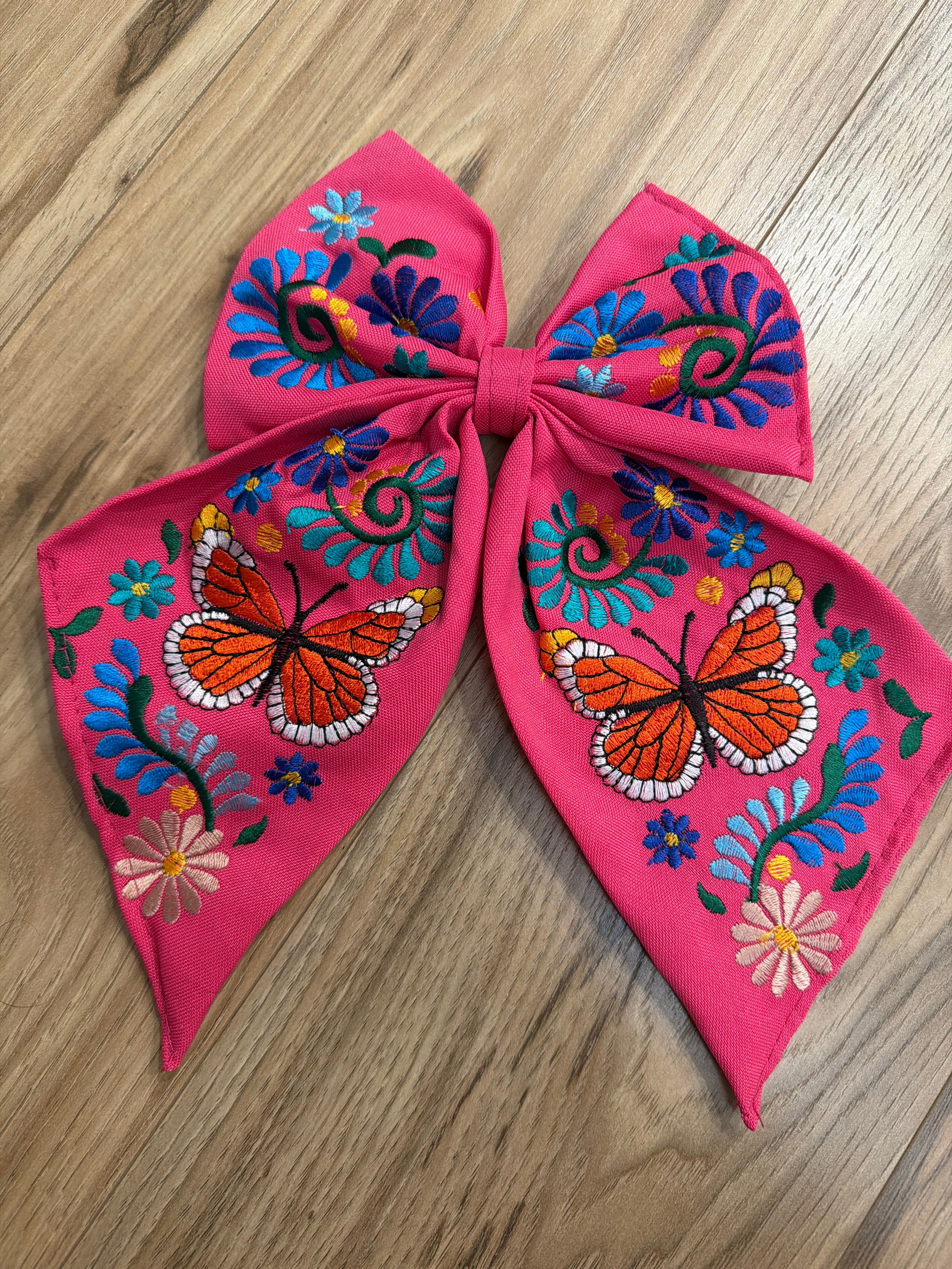 Embroidered Monarch Butterfly Hair Bow for Girls - Oversized Sailor Mono, Alligator Clip