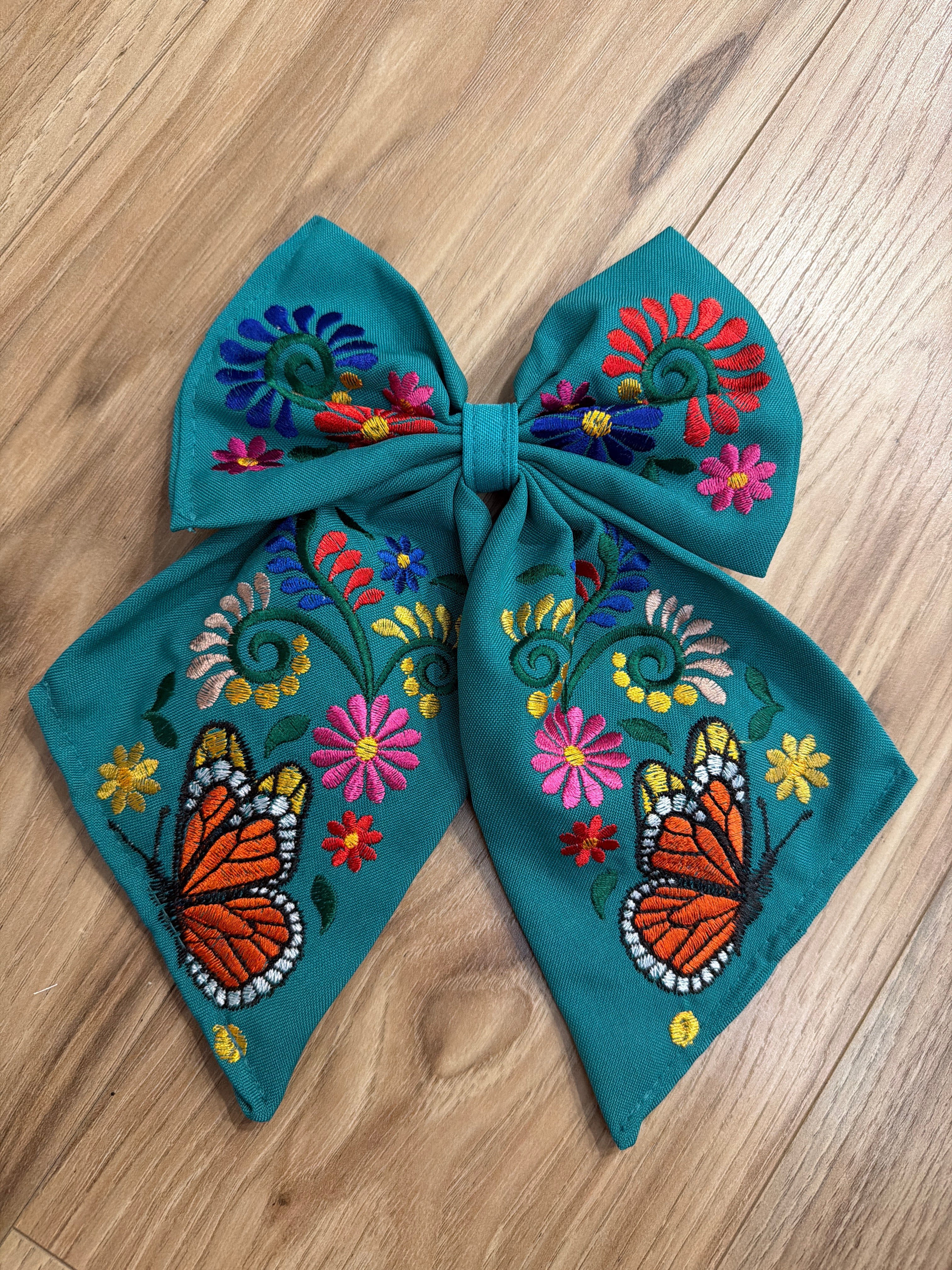 Embroidered Monarch Butterfly Hair Bow for Girls - Oversized Sailor Mono, Alligator Clip