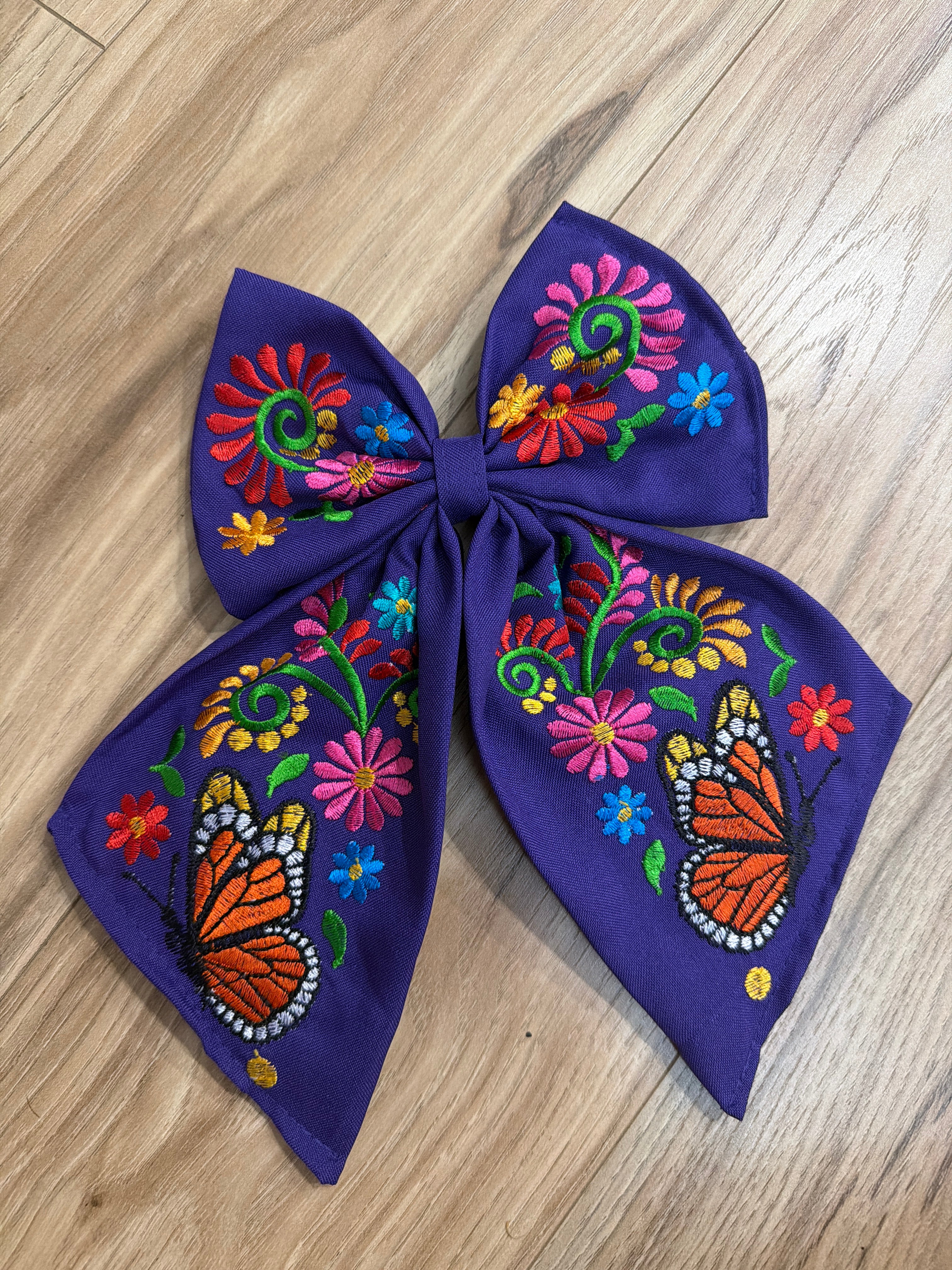 Embroidered Monarch Butterfly Hair Bow for Girls - Oversized Sailor Mono, Alligator Clip