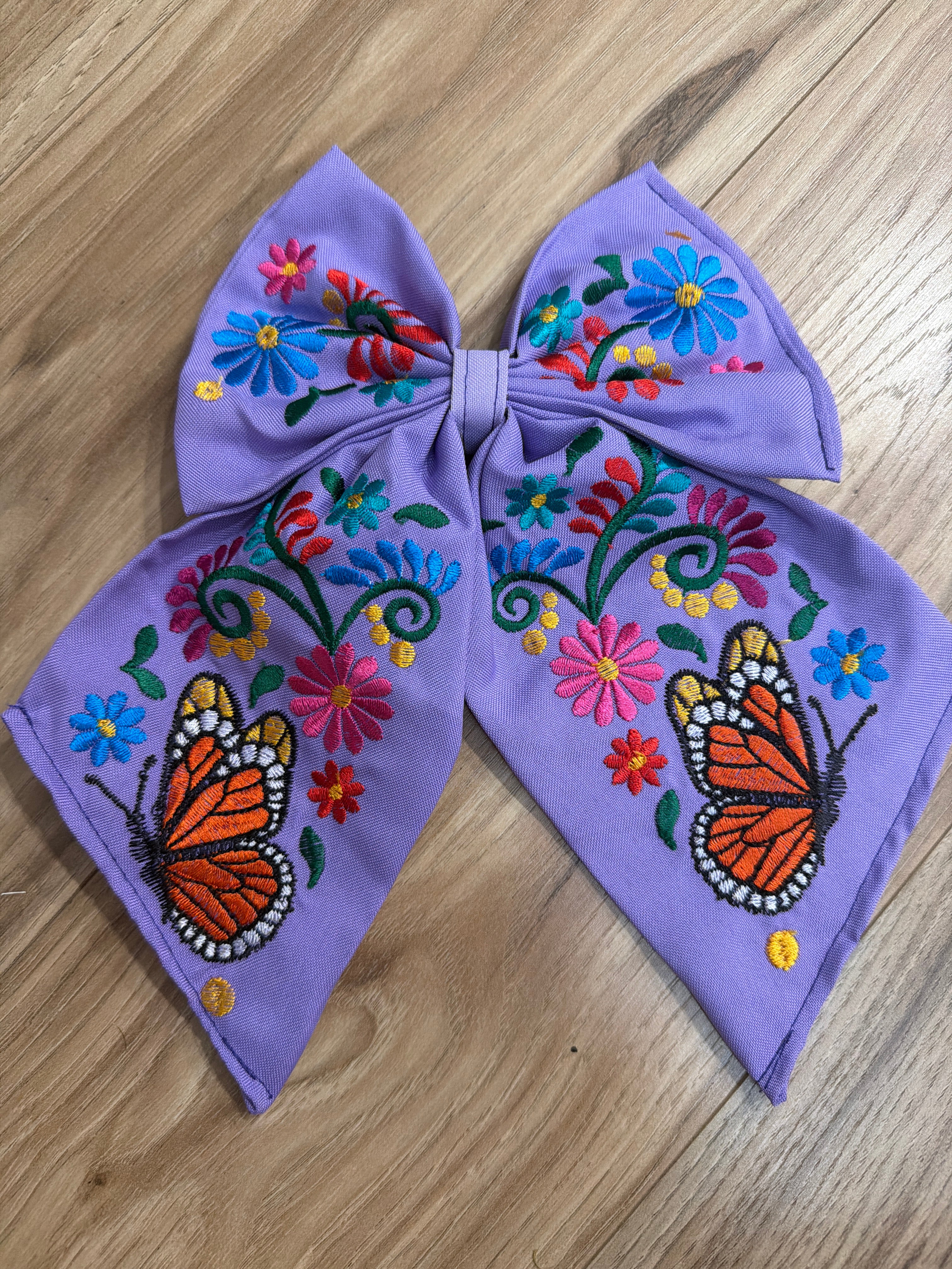 Embroidered Monarch Butterfly Hair Bow for Girls - Oversized Sailor Mono, Alligator Clip