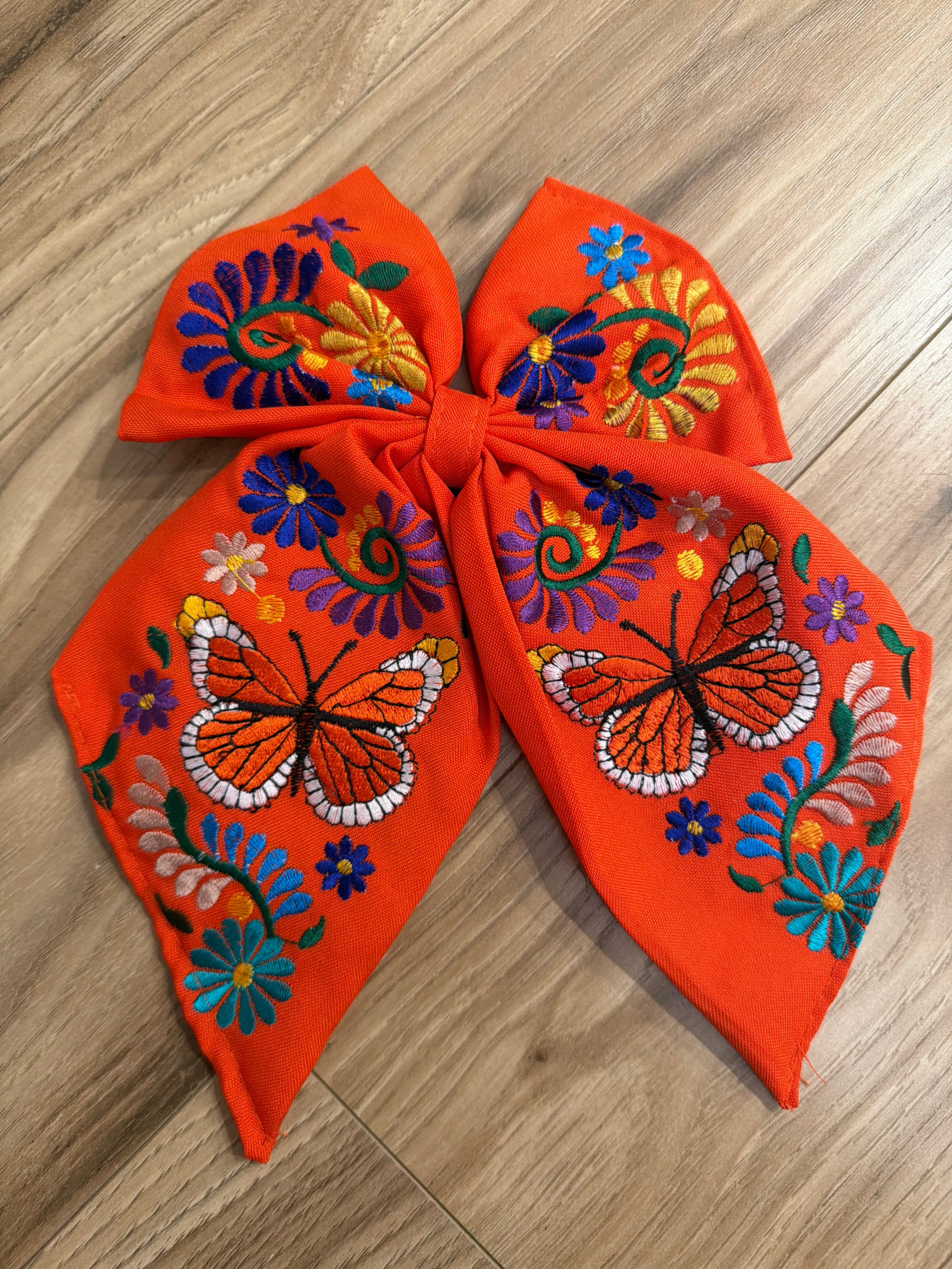 Embroidered Monarch Butterfly Hair Bow for Girls - Oversized Sailor Mono, Alligator Clip