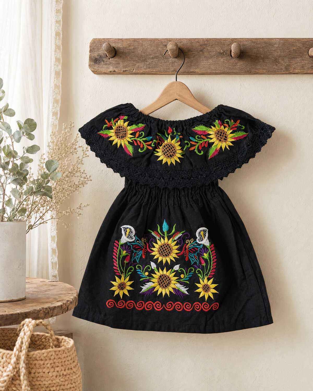 black sunflower dress Mexican Embroidered for Girls SID-D28939 Ysabelle Babydoll Corset Mini 1 x Dress Care Color:Tiffany Blue