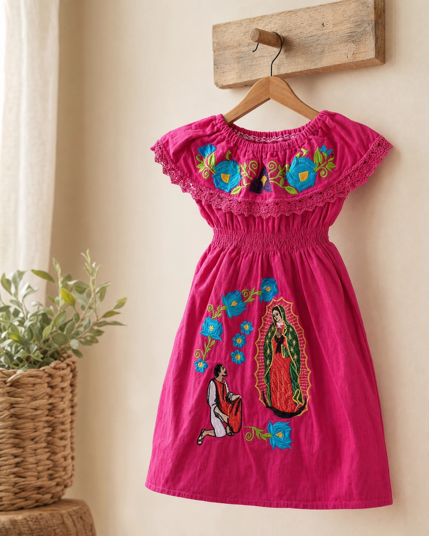 Embroidered Virgen de Guadalupe Dress for Girls - Handmade Mexican Baptism Vestido