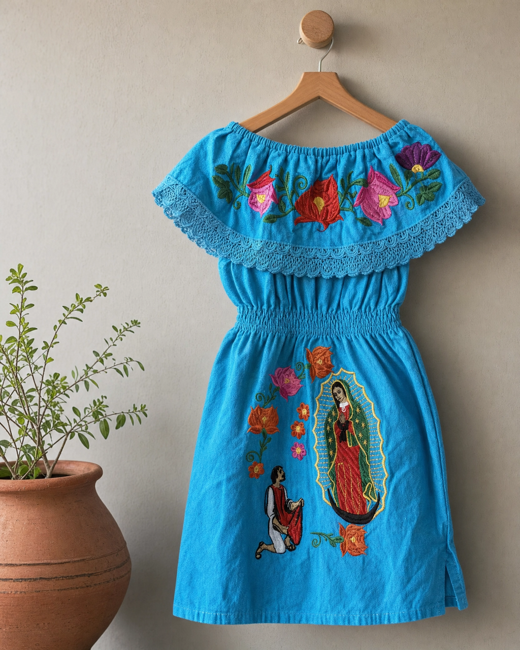 Embroidered Virgen de Guadalupe Dress for Girls - Handmade Mexican Baptism Vestido