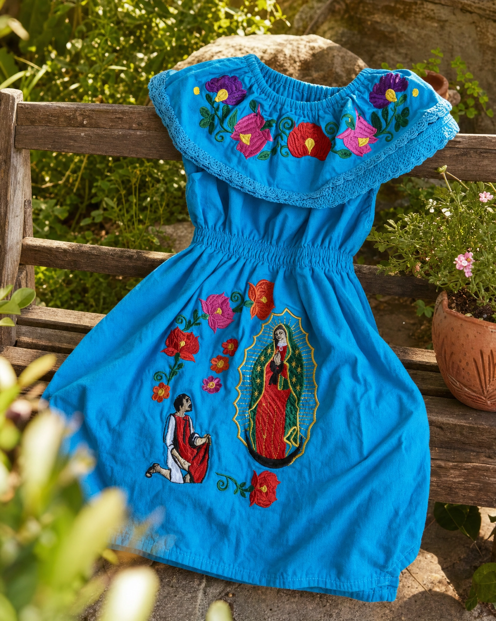 Embroidered Virgen de Guadalupe Dress for Girls - Handmade Mexican Baptism Vestido