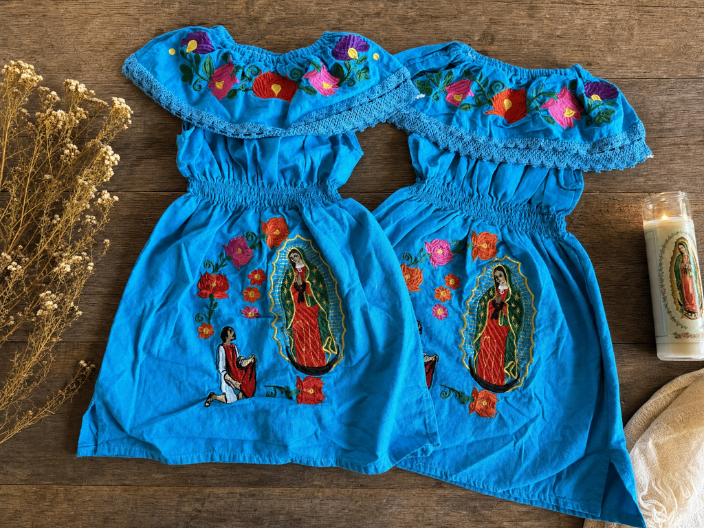 Embroidered Virgen de Guadalupe Dress for Girls - Handmade Mexican Baptism Vestido
