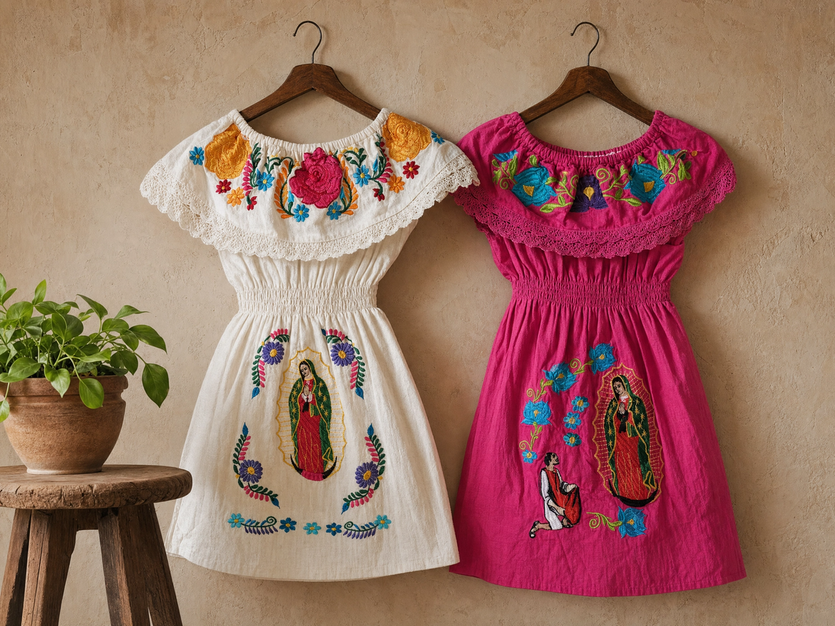 handmade embroidered dresses Virgen de Guadalupe Dress for Girls Tender Beet Salad with IF YOU NEED A bridal civil dress Color:CRMEL