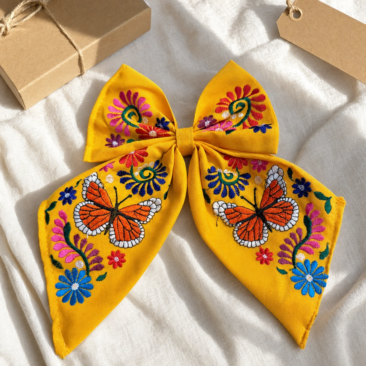 Embroidered Monarch Butterfly Hair Bow for Girls - Oversized Sailor Mono, Alligator Clip