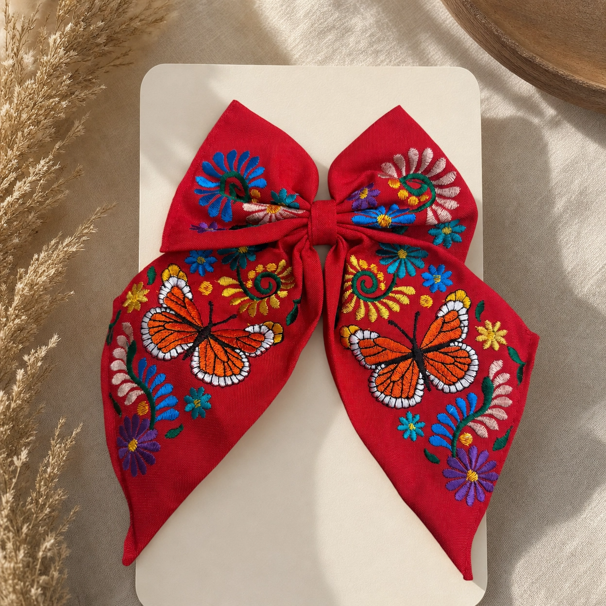 Embroidered Monarch Butterfly Hair Bow for Girls - Oversized Sailor Mono, Alligator Clip