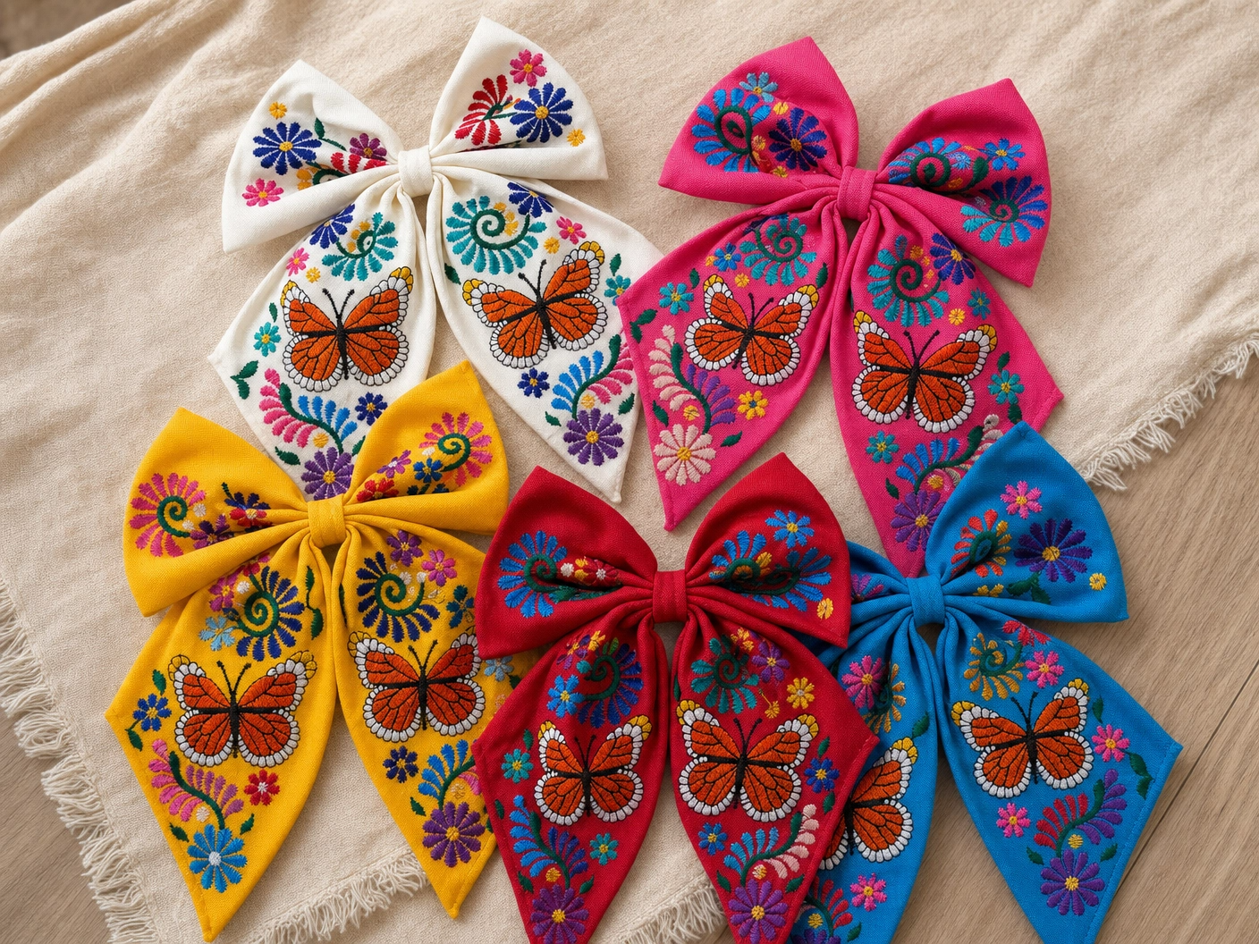 Embroidered Monarch Butterfly Hair Bow for Girls - Oversized Sailor Mono, Alligator Clip